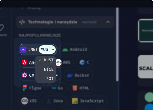 Filtry z wykluczeniem: MUST / NICE / NOT